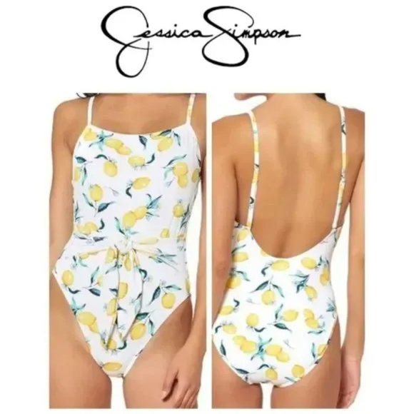 Jessica Simpson Nice Lemons Printed Tie-Waist One-Piece Swimsuit. NWT! - Picture 1 of 10